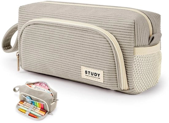 Etui in tessuto corduroy, contenitore con grande capacità, tasca per scrivere, contenitore per scuola secondaria, università, ufficio, studente, ragazza, regalo