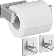 Supporto per carta igienica senza foratura, supporto per carta igienica autoadesivo in acciaio inossidabile Supporto per carta igienica con 2 ganci per asciugamani per cucina e bagno, argento