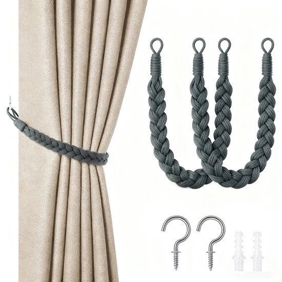 Pacchetto di 2 cordoni per tende - 60cm cordone per tenda con chiusura - cordoni per tende a mano - cordoni per tenda avvolto - con ganci - adatto per casa, ufficio, soggiorno, camera da letto