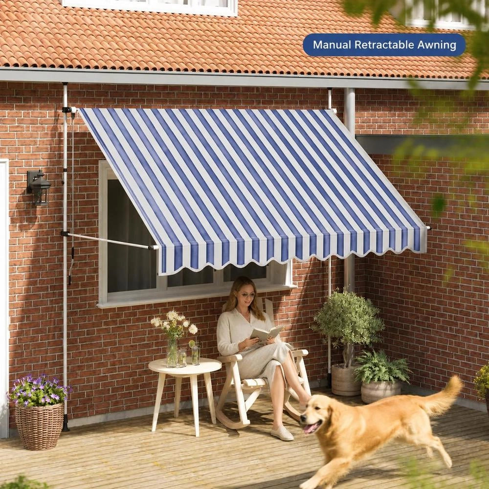 Retractable Awning, Manually Operated, 300 Cm, Blue/white Striped