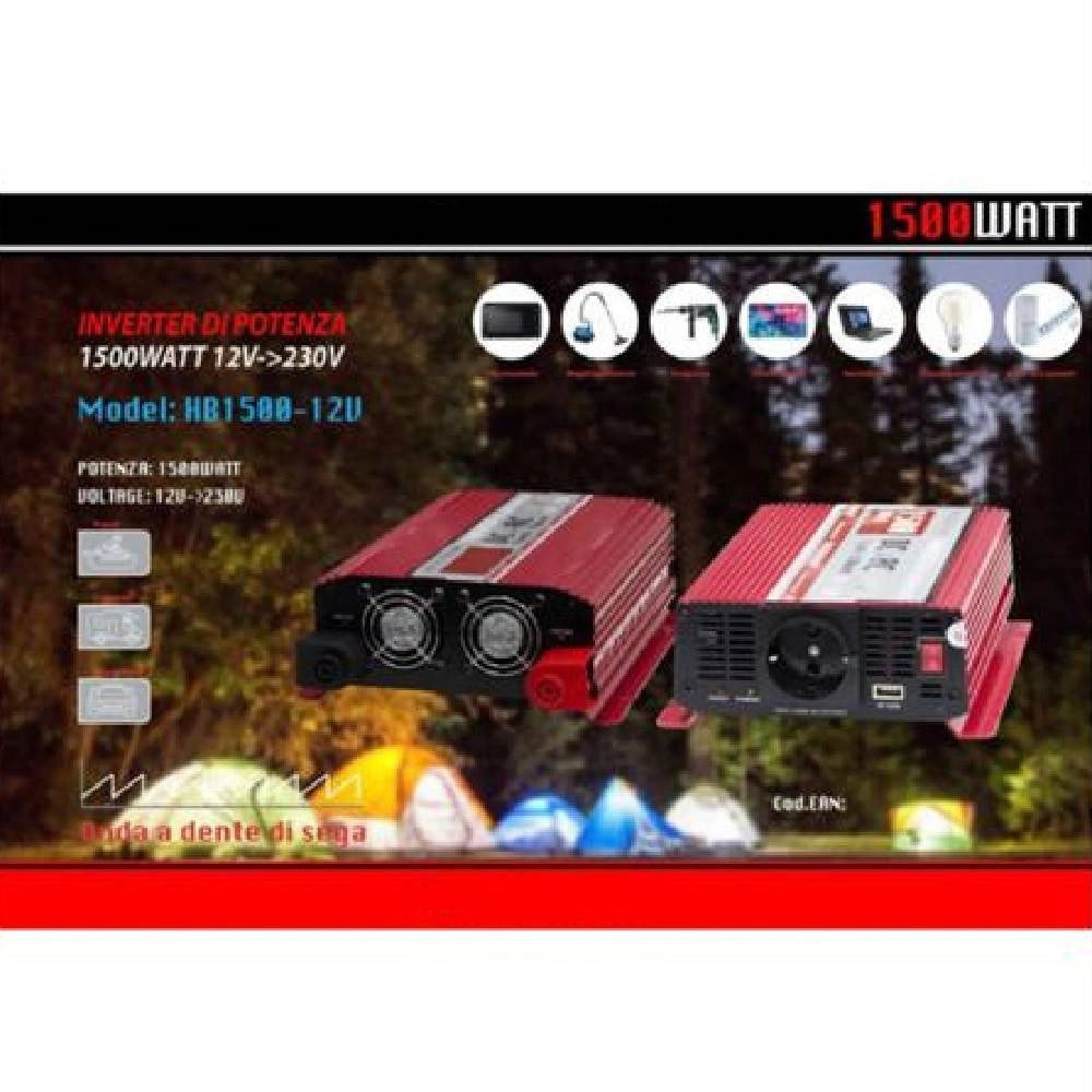 Trade Shop - Inverter Potenza Da 12v A 230v Tensione 1500w Per Camper Auto Maxtech Hb1500-12v -