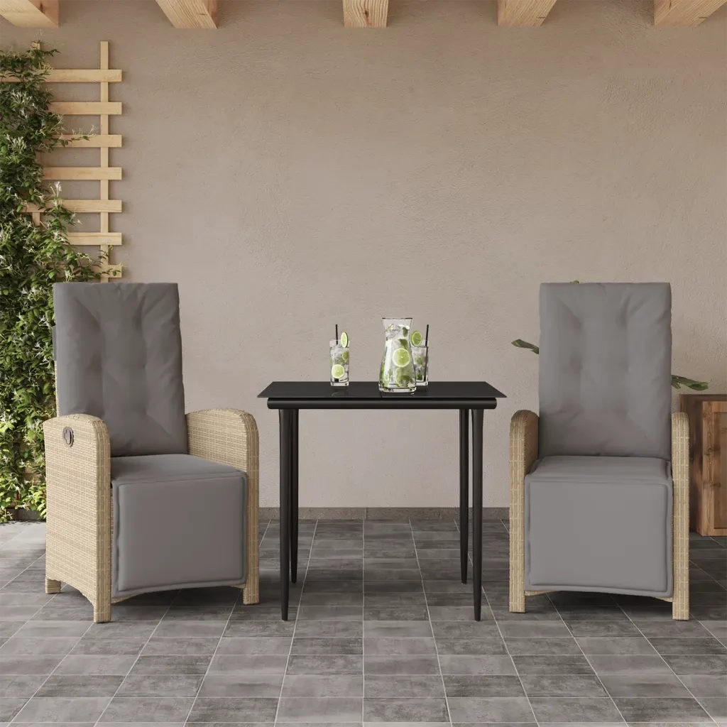 Set da Bistrò 3 pz con Cuscini Beige in Polyrattan 3212584