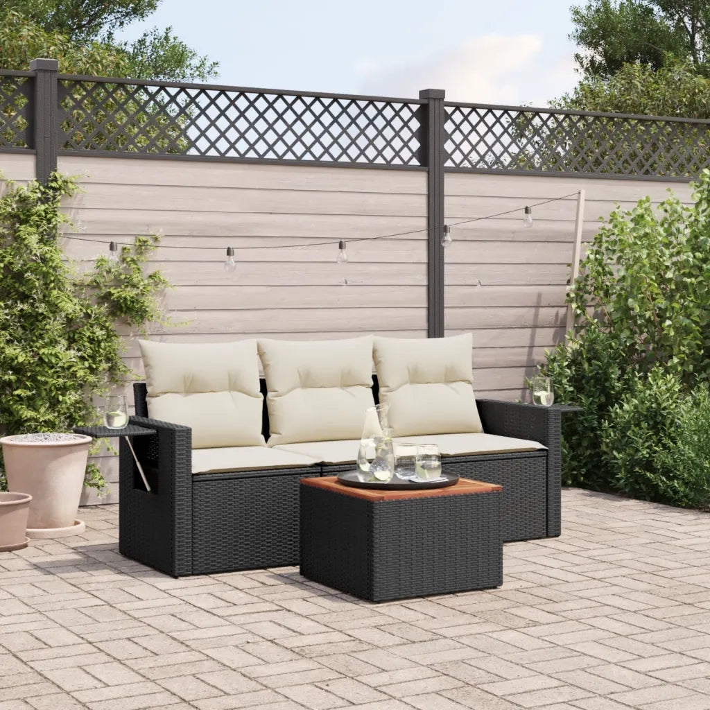 Salotto da Giardino-Set Divani da Giardino 4 pz con Cuscini Nero in Polyrattan 769683