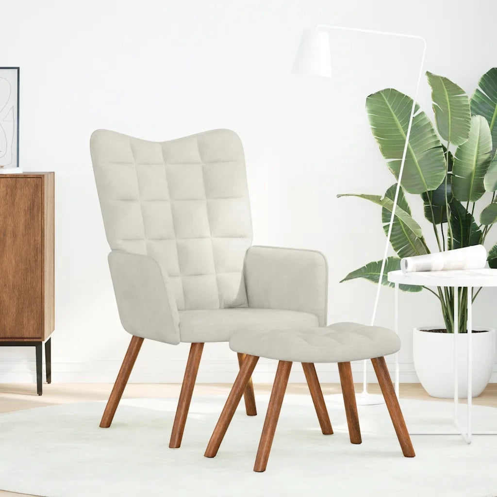 Divano Sedia-Poltrona Relax con Sgabello in Velluto Crema