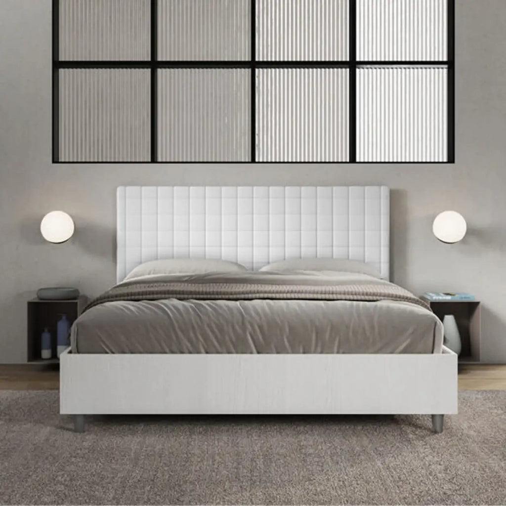 Letto matrimoniale con rete 160x190 bianco frassino testata similpelle bianco Burmy