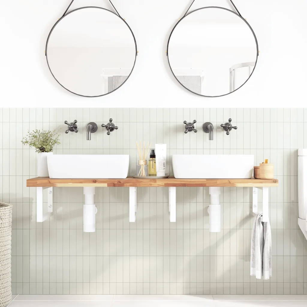 vidaXL Ripiano a Parete per Lavabo in Acciaio e Massello di Acacia