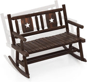 Sedia a Dondolo 2 Posti da Balcone, Panchina a Dondolo da Giradino in Legno di Pino e Abete, Sedia Dondolo Ergonomica Esterno Portato 320kg con Schienale e Braccioli, 111x85x89cm, Marrone