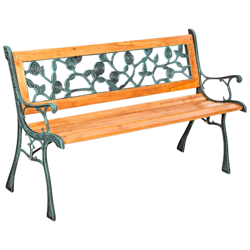 Panchina Da Giardino 2 Posti In Legno Design Vintage Con Schienale A Rose Elegante E Resistente Ideale Per Esterni Terrazzo Balcone Arredo Giardino Classico 124 x 52 x 74 Cm