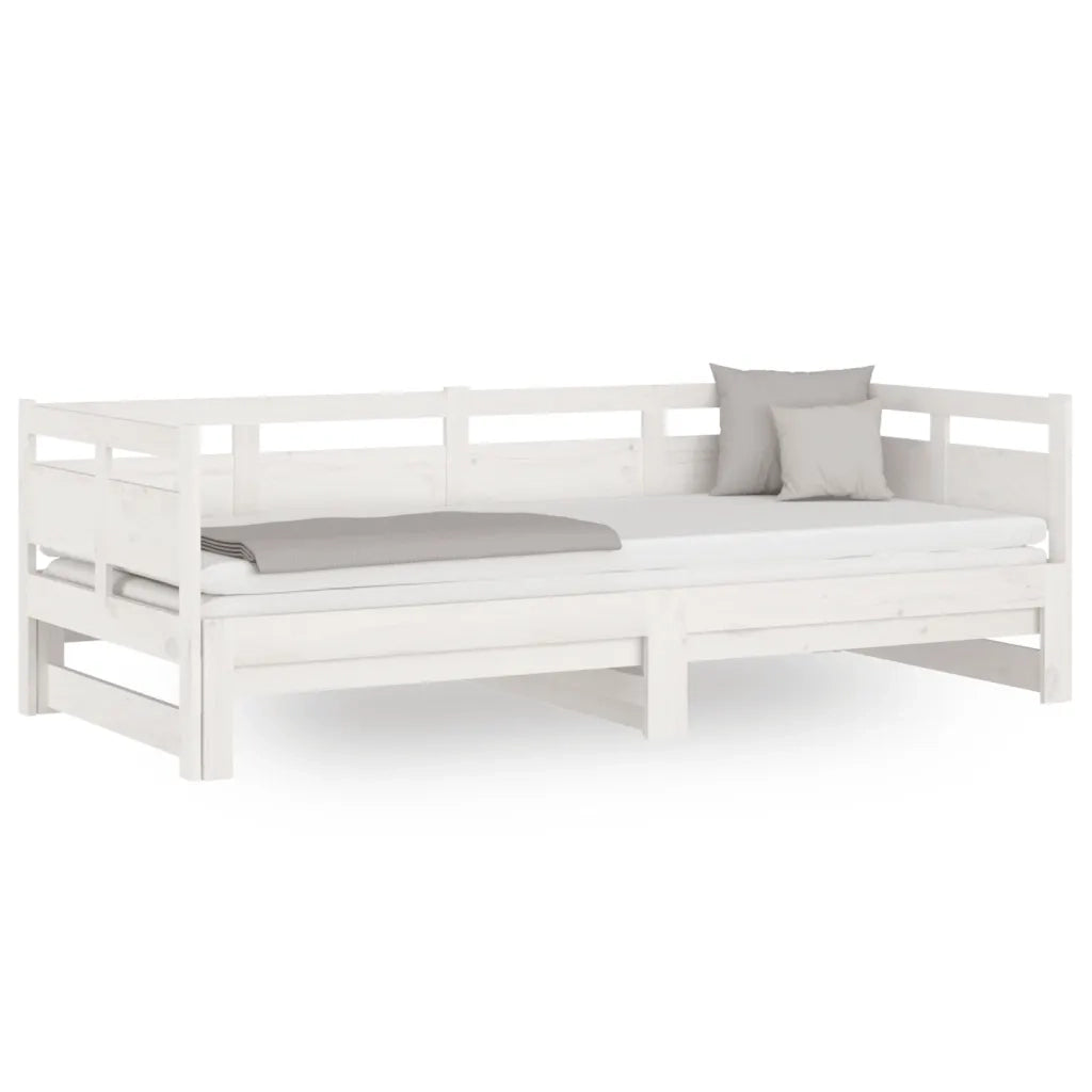 Letto singolo | Letto per adulti | Dormeuse Estraibile Bianca Legno Massello di Pino 2x(90x200) cm