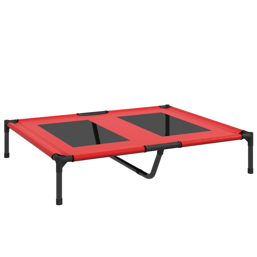 Carrello pieghevole letto rialzato per cani con telaio in metallo e tessuto oxford rosso 92 × 76 × 18 cm