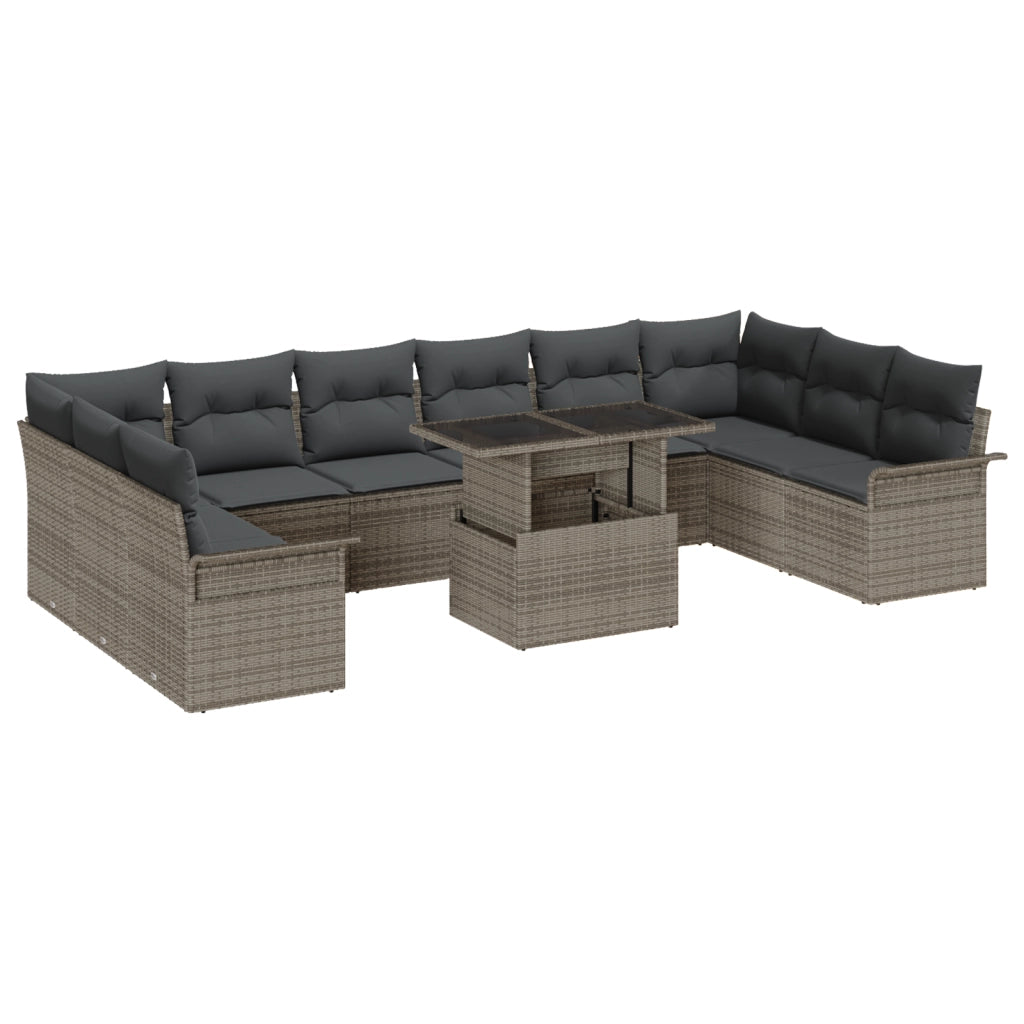Set da giardino 11 pezzi con cuscini grigio in rattan