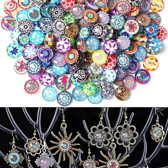 Decorazioni in vetro a forma di cabochon granulato stampato - 200 pezzi - 12mm - Cabochon rotondo - Pietre d'arredo DIY - Giardino casa - Matrimonio - Anniversario - Aquarium