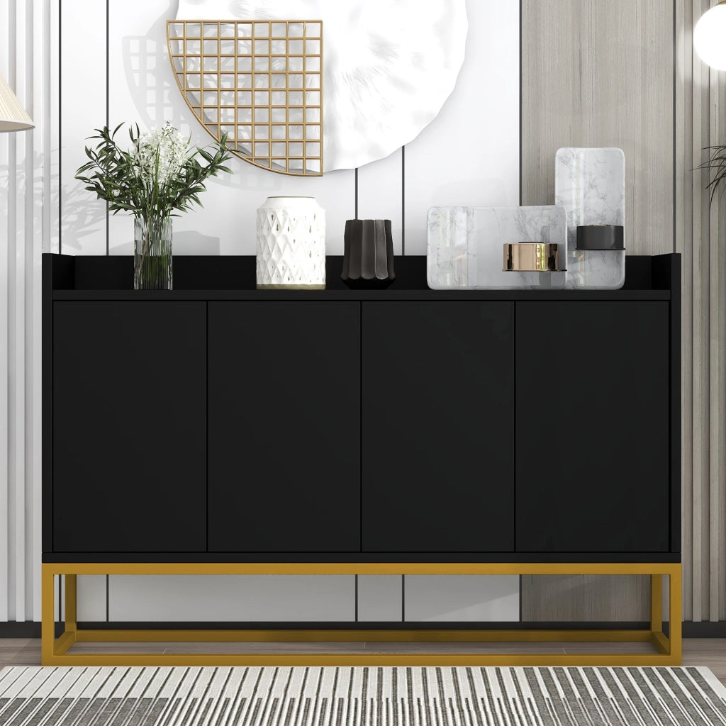 Madia a 4 ante con 2 ripiani regolabili e apertura a pressione per soggiorno 120×30×80 cm nero