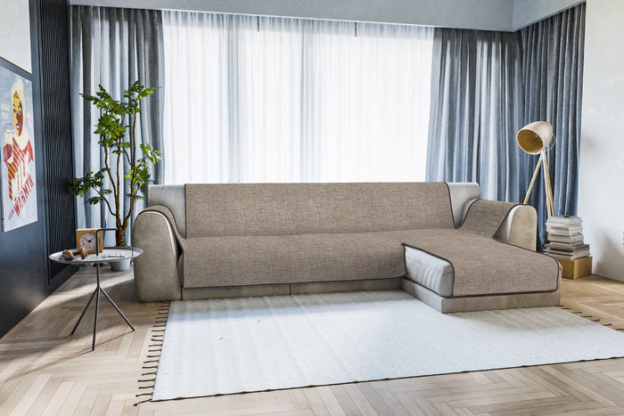 Copridivano in Poliestere con Penisola Destra Seduta 240 cm Marrone