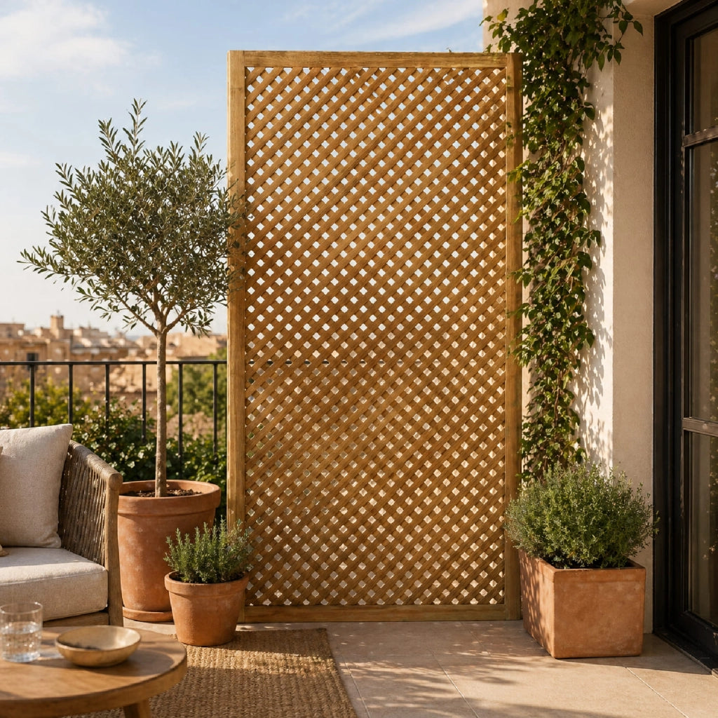 Pannello Grigliato Traliccio In Legno Di Pino Impregnato Per Giardino Balcone E Veranda Supporto Per Piante Rampicanti Privacy Outdoor Resistente Alle Intemperie 90 x 180 Cm Legno Naturale