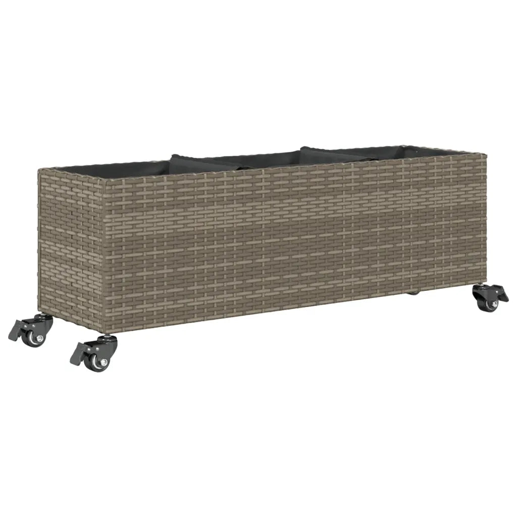 vidaXL Fioriera con Ruote e 3 Vasi Grigia 107x32x38 cm in Polyrattan