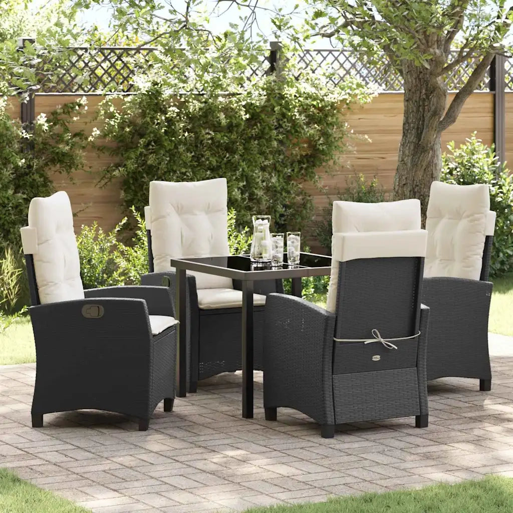 Set da Pranzo per Giardino con cuscino 5 pcs Nero polyrattan 3380366