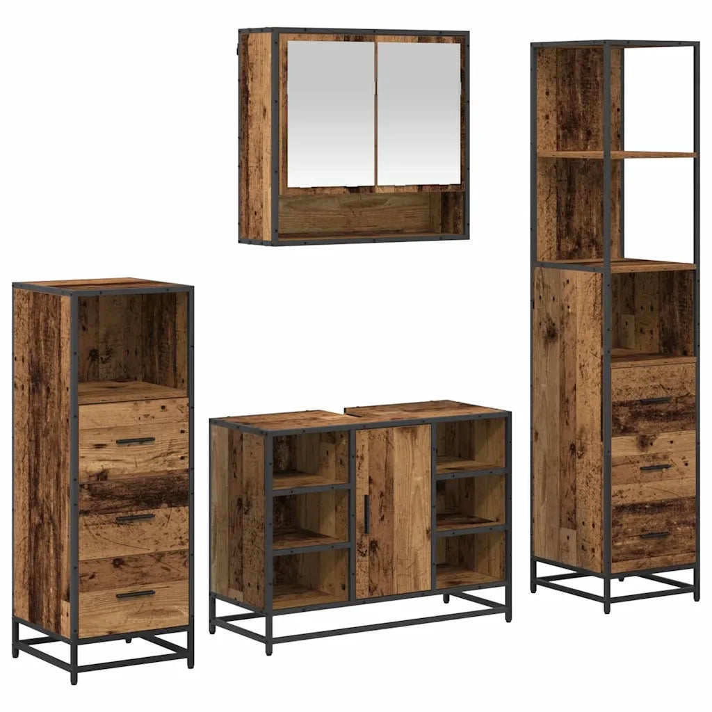 Set di mobili per il bagno con cassetto 4 pcs Legno vecchio 3402336