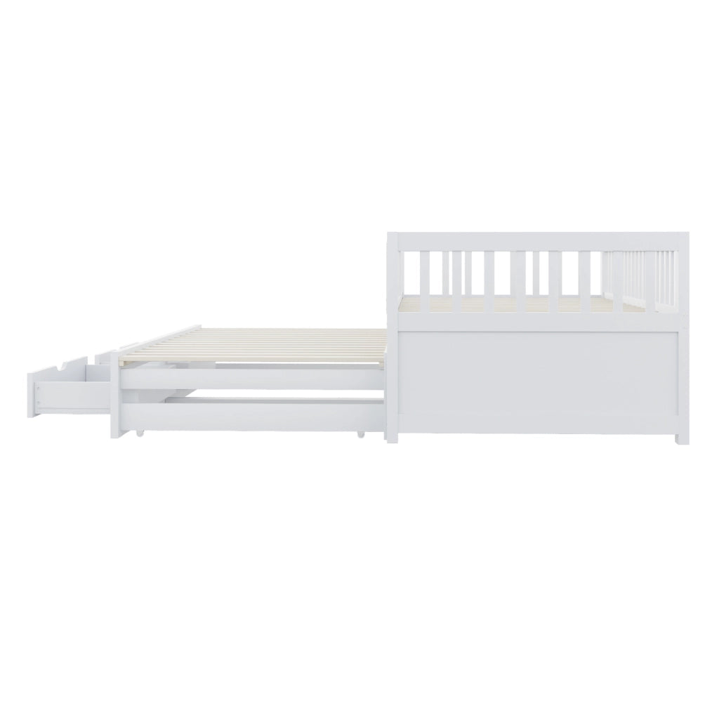 Divano letto 90x200 cm; letto estraibile e 2 cassetti; legno; bianco