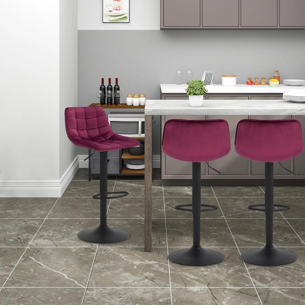 Set di 2 Sgabelli da Bar per Casa Moderni Sgabelli Cucina Girevoli con Poggiapiedi, in Velluto Bordeaux BH273bd-2