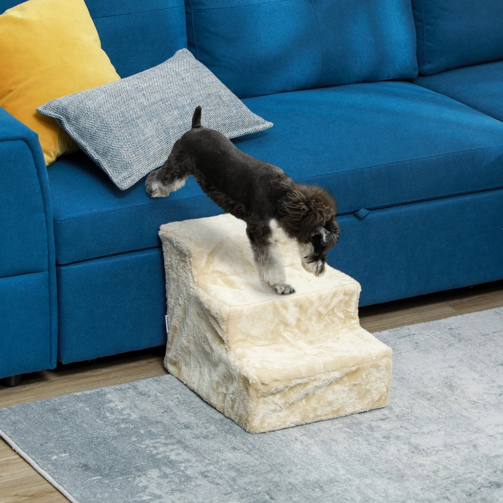 Scala per Cani 3 Gradini con Copertura Lavabile ¨C zephmum ¨C 46x35x35 cm Beige
