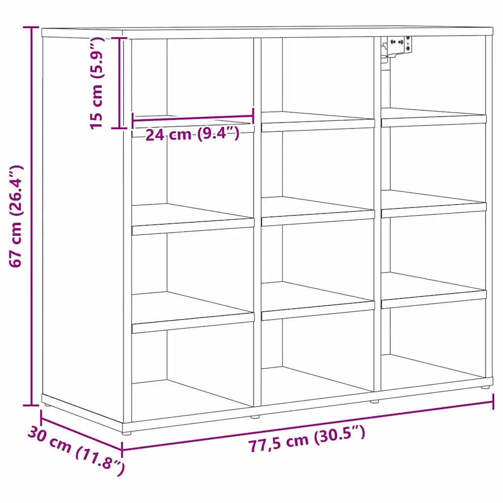 vidaXL Scarpiera Rovere nero 77.5 x 30 x 67 cm Legno multistrato