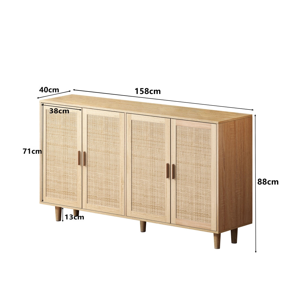 Armadio contenitore a 4 ante in rattan naturale 158 x 40 x 88 cm con ripiano regolabile