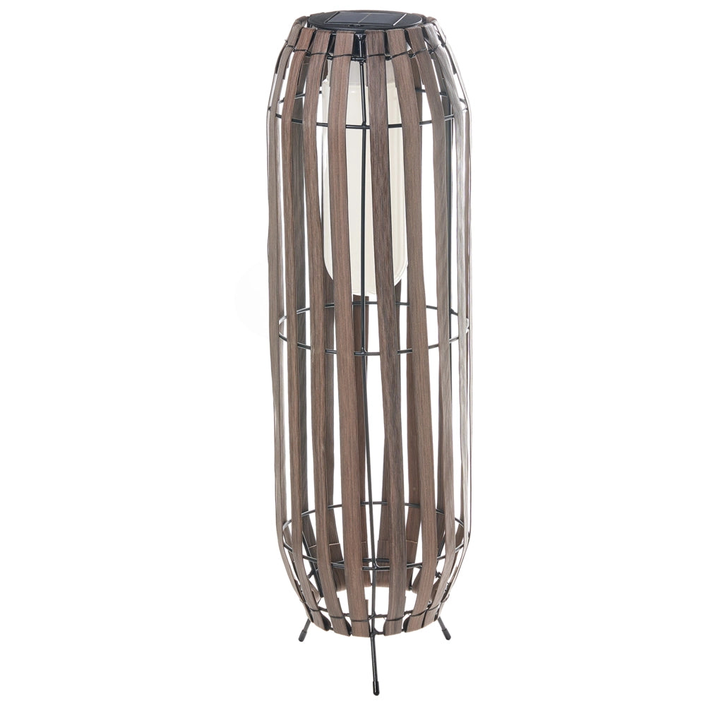 Lanterna solare da giardino Marrone scuro Materiale sintetico Paralume intrecciato Base in ferro LED Decorazione da giardino