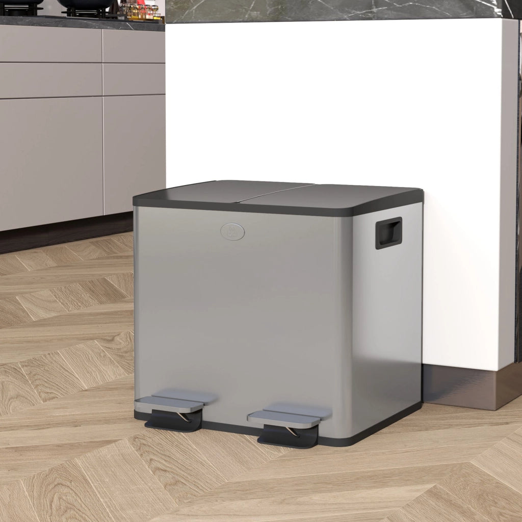Cestino Acciaio Inox 2x15L ¨C Minimal ¨C Grigio 40x35x65