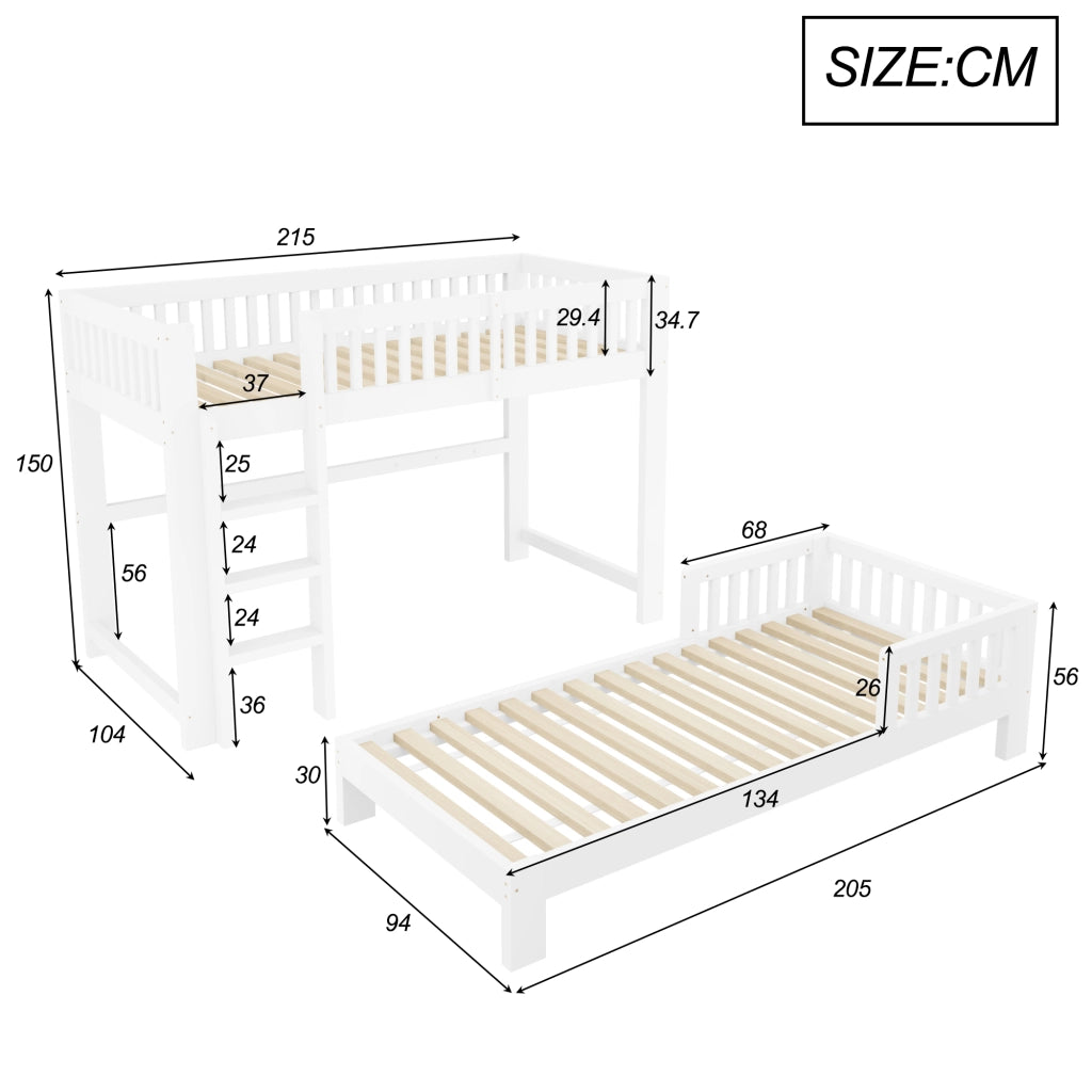 letto modulare in legno bianco 104 x 215 cm