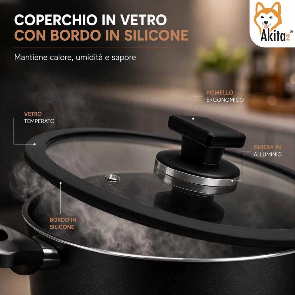 Akitaink Set 2 Casseruole 2 Manici Coperchio In Vetro 20 24 cm