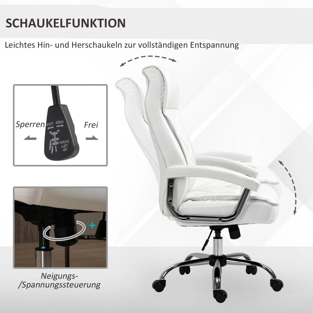 Sedia da ufficio ergonomica girevole in similpelle con altezza regolabile e funzione dondolo base in metallo bianco