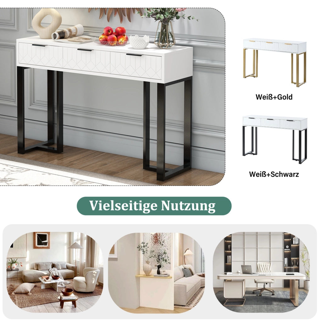 Tavolo consolle moderno con cassetti bianco e nero