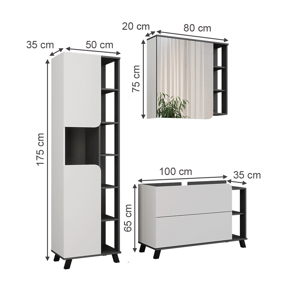 Vicco Set di mobili da bagno Antracite/bianco 3 parti