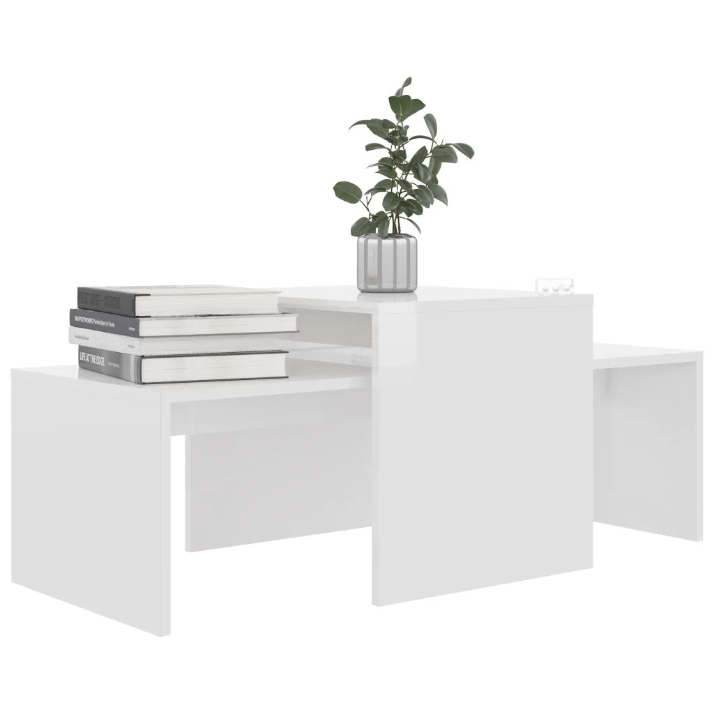 Set Tavolini da CaffÃ¨ Bianco Lucido 100x48x40 cm in Truciolato cod mxl 14154