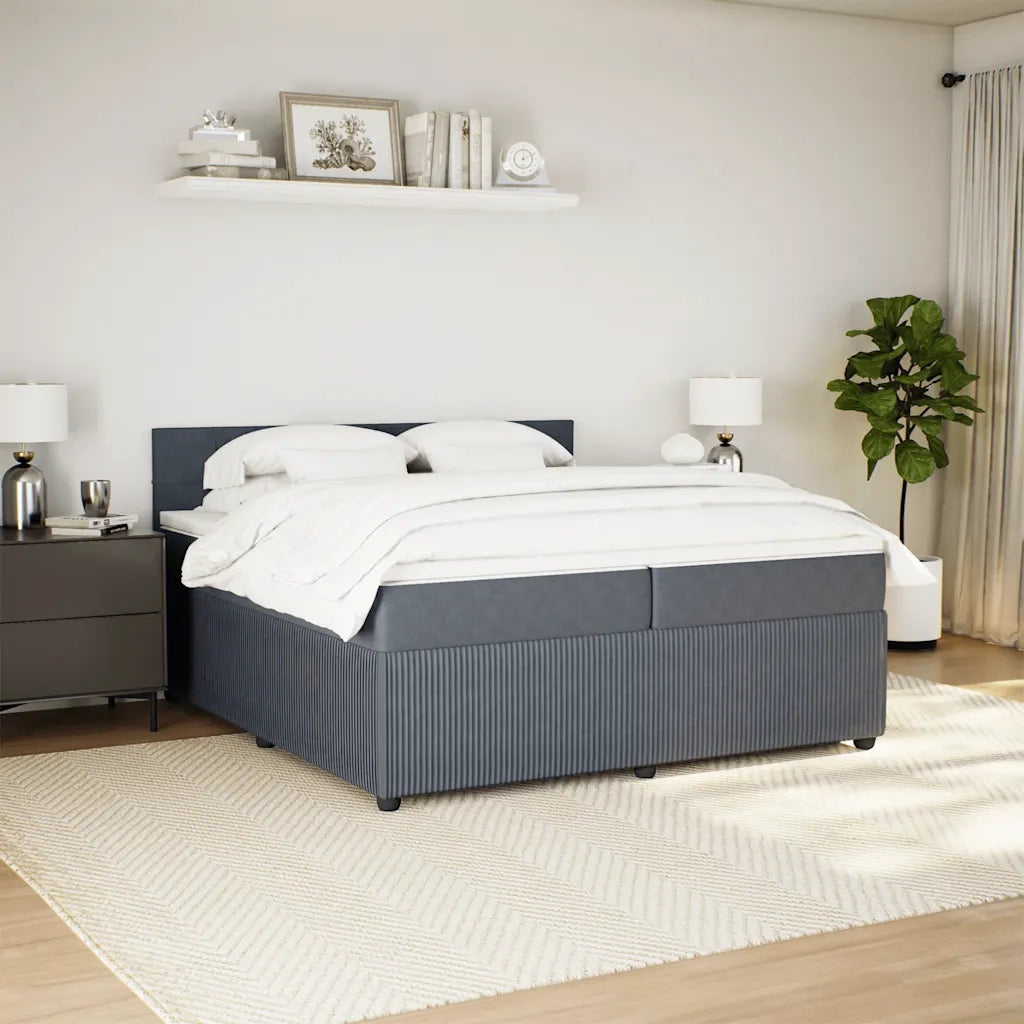 Giroletto a Molle con Materasso Grigio Scuro 200x200 cm Velluto