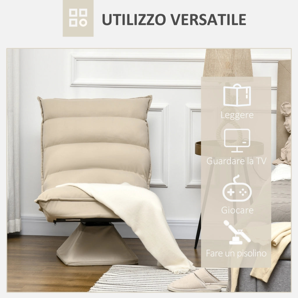EasyComfort Poltrona in Tessuto Imbottita Girevole a 360° e Reclinabile a 3 Livelli 62x70x95cm, Beige