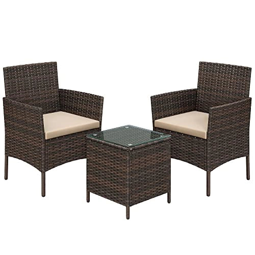 Set di mobili da giardino per esterno superficie intrecciata in PE tavolo e sedie per terrazza giardino balcone marrone e tortora 12_0001695