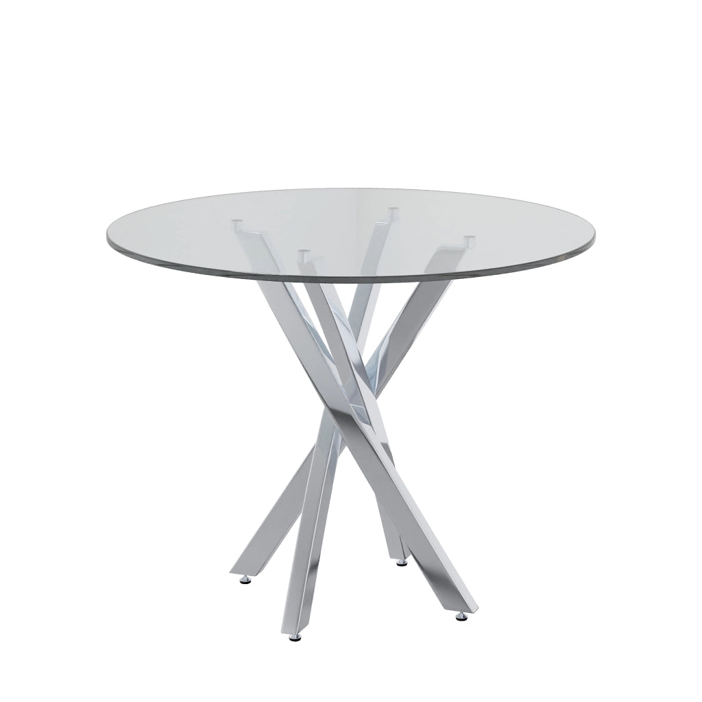 Tavolo da pranzo per 2-4 persone con piano in vetro temperato e gambe in metallo, design moderno, argento, 80 × 80 × 75 cm