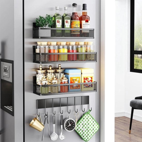 Raccoglitore di spezie magnetico - organizzazione cucina - 4 pezzi - nero - metallo