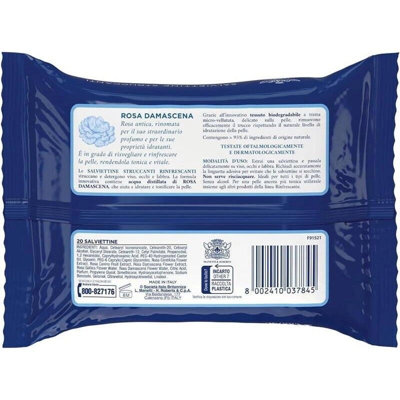 ACQUA ALLE ROSE SALVIETTINE STRUCCANTI RINFRESCANTI PER TUTTI I TIPI DI PELLE 20 SALVIETTINE