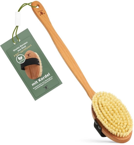 Borsetto Premium per Corpo e Capelli - Certificato FSC, Setole Naturali (Sisal) e Corda - Borsetto per il Corpo con Manico Lungo per la Schiena, Secchi e Bagnati - 100% Made in Germany