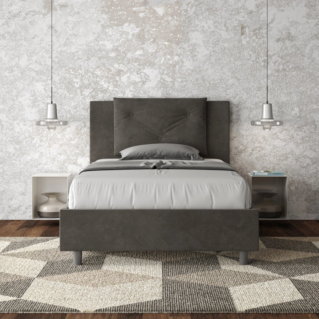 BS COM Letto una piazza e mezza con rete imbottito 110x210 microfibra grigio