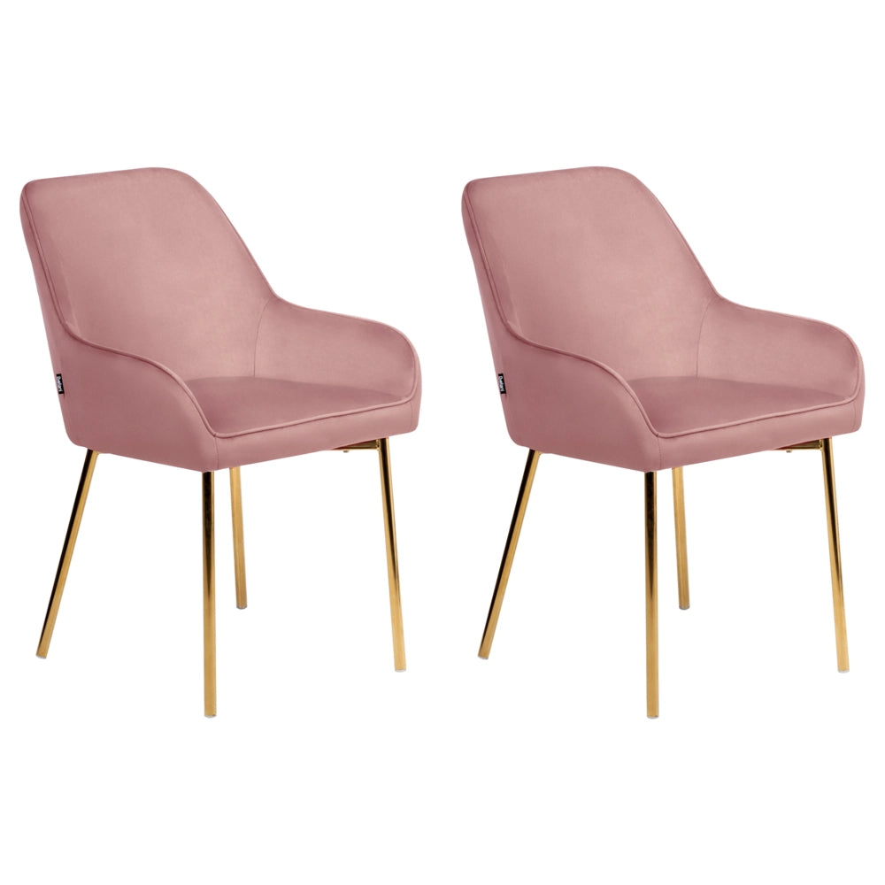 Set di 2 Sedie da Pranzo con Rivestimento in Velluto rosa gambe dorate glamour retrò
