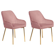 Set di 2 Sedie da Pranzo con Rivestimento in Velluto rosa gambe dorate glamour retrò