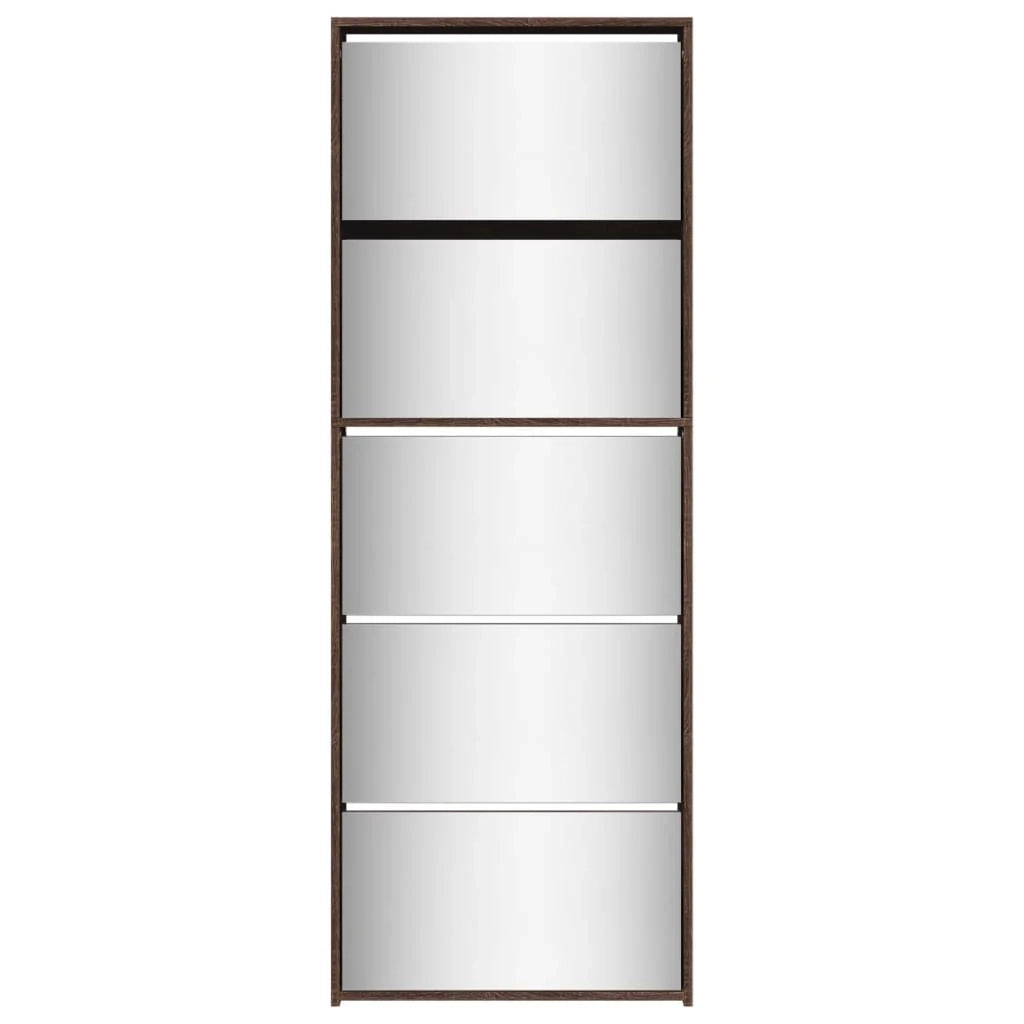 Scarpiera mobiletto portascarpe mobile ingresso/corridoio/soggiorno con specchio 5 ripiani 63 x 17 x 169,5 cm marrone 02_0021892