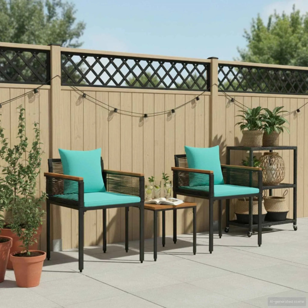 Set di Mobili da Esterno 3 pcs Nero e Turchese Rattan in PE