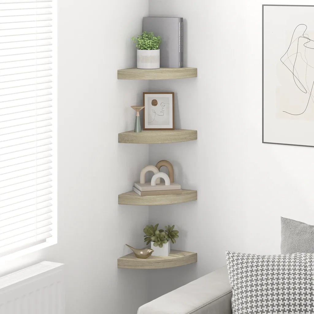 Scaffali Angolari a Parete 4 pz Rovere 25x25x3,8 cm MDF cod mxl 32780