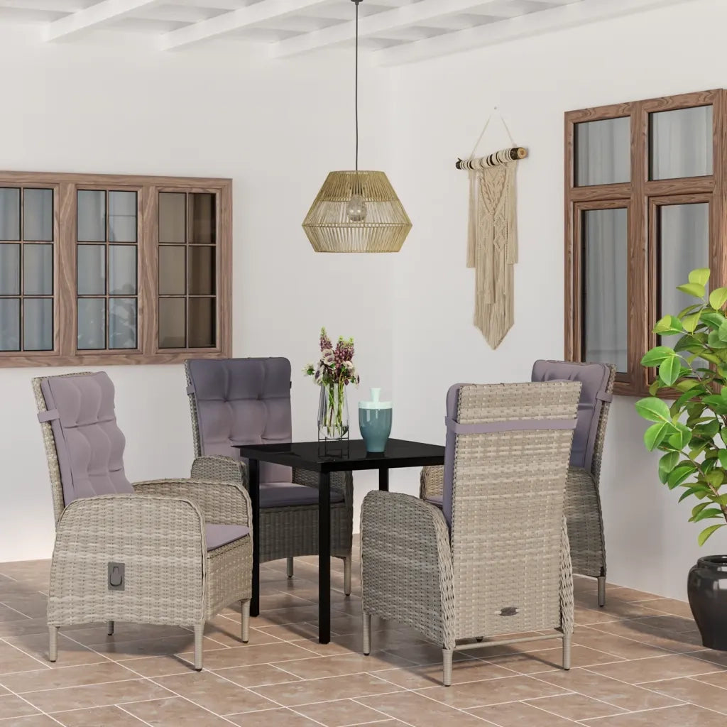 Set da Pranzo da Giardino 5 pz con Cuscini Grigio e Nero 3099360