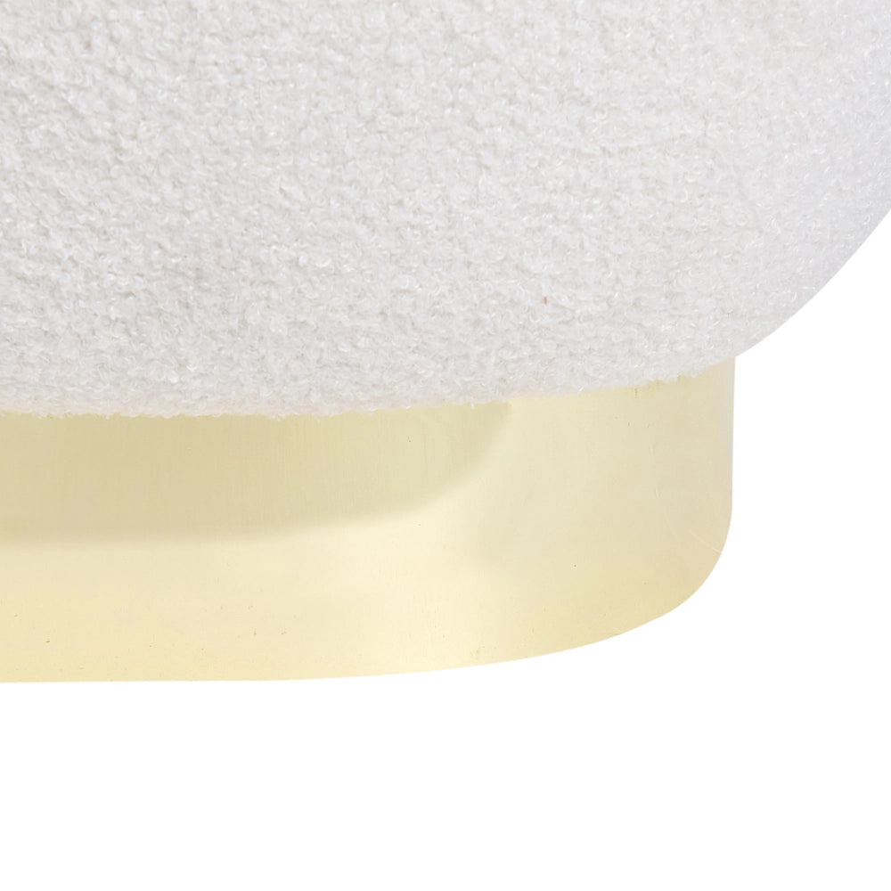 Poltrona bianca in tessuto bouclé con base color oro stile contemporaneo moderno soggiorno camera da letto